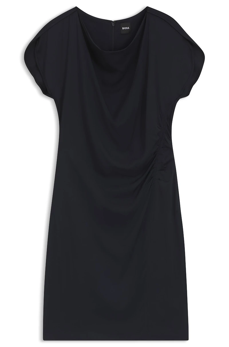 Drape-neckline dress with gathered detail