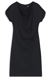 Drape-neckline dress with gathered detail