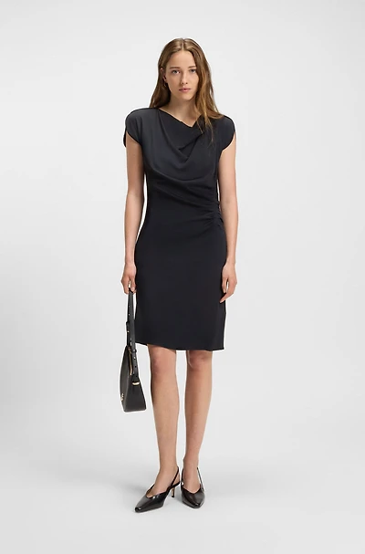 Drape-neckline dress with gathered detail