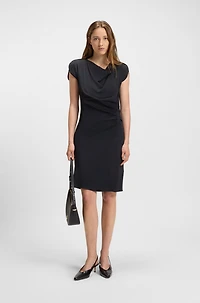 Drape-neckline dress with gathered detail