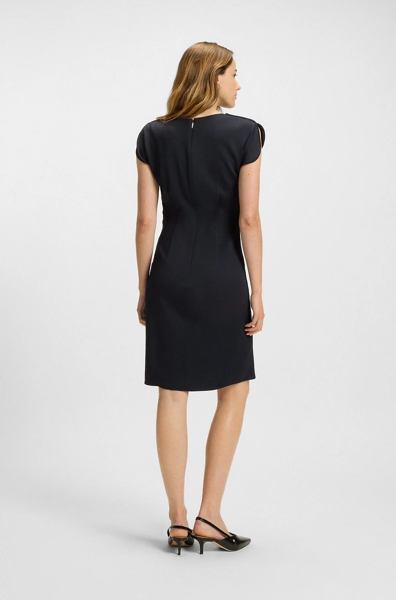 Drape-neckline dress with gathered detail