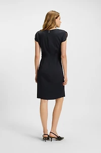 Drape-neckline dress with gathered detail