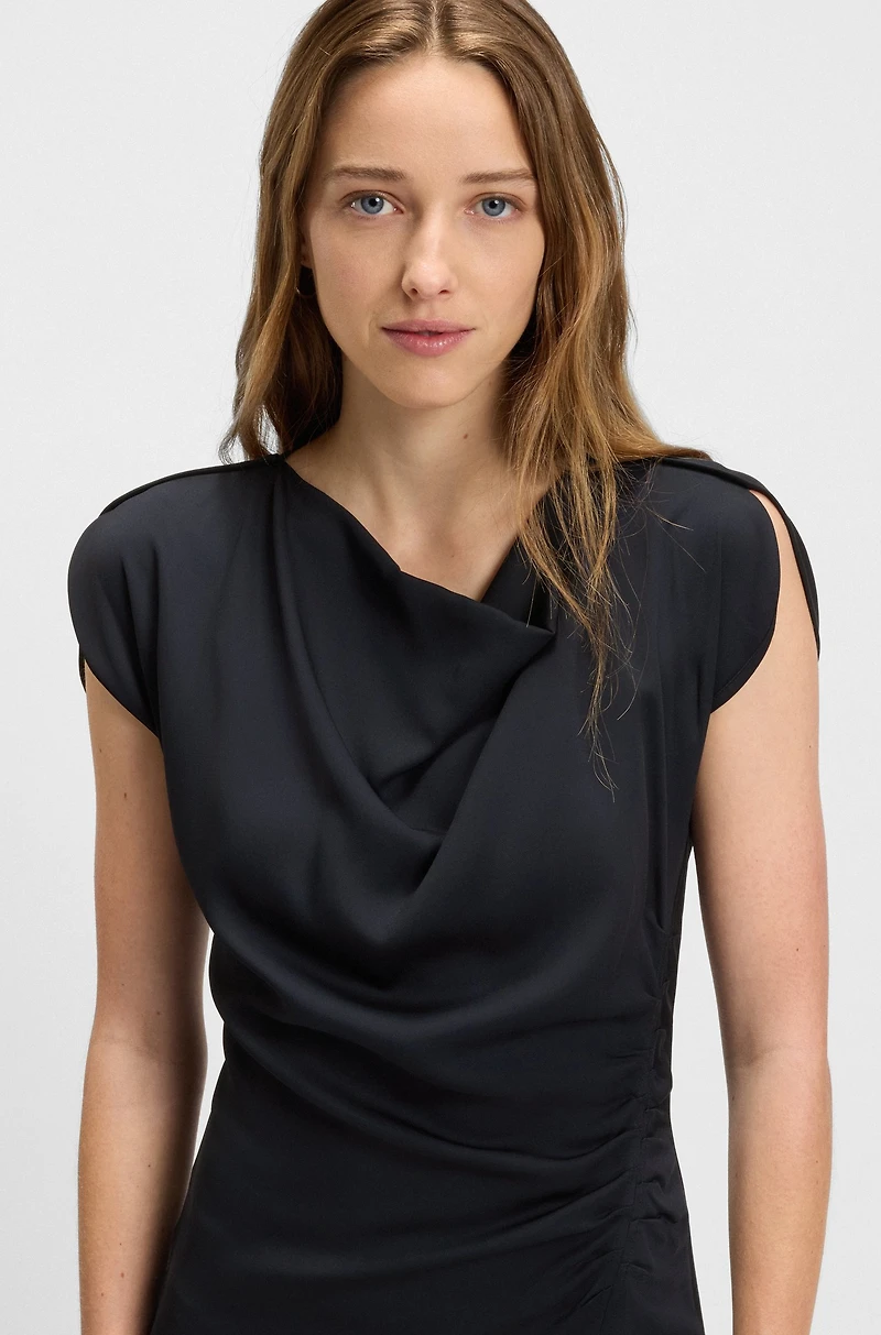 Drape-neckline dress with gathered detail