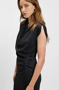 Drape-neckline dress with gathered detail