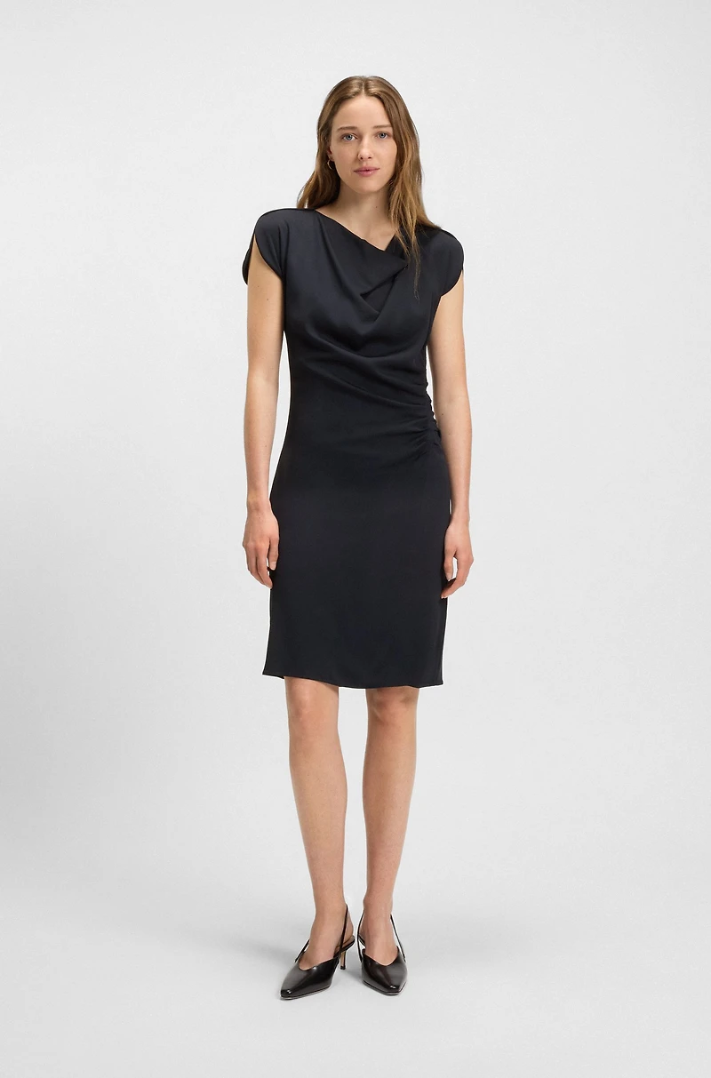 Drape-neckline dress with gathered detail