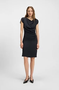 Drape-neckline dress with gathered detail