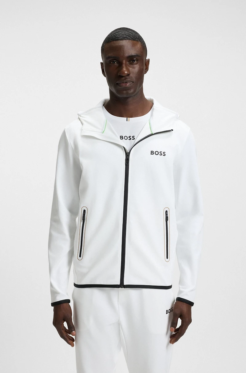 Active stretch-gabardine zip-up hoodie with thermoregulating technology