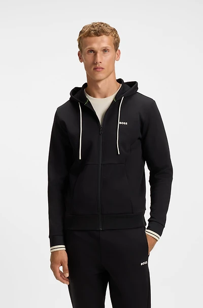 Stripe-detail zip-up hoodie a cotton blend