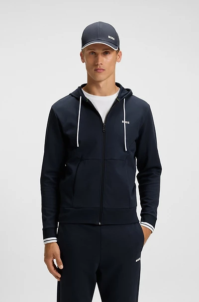 Stripe-detail zip-up hoodie a cotton blend