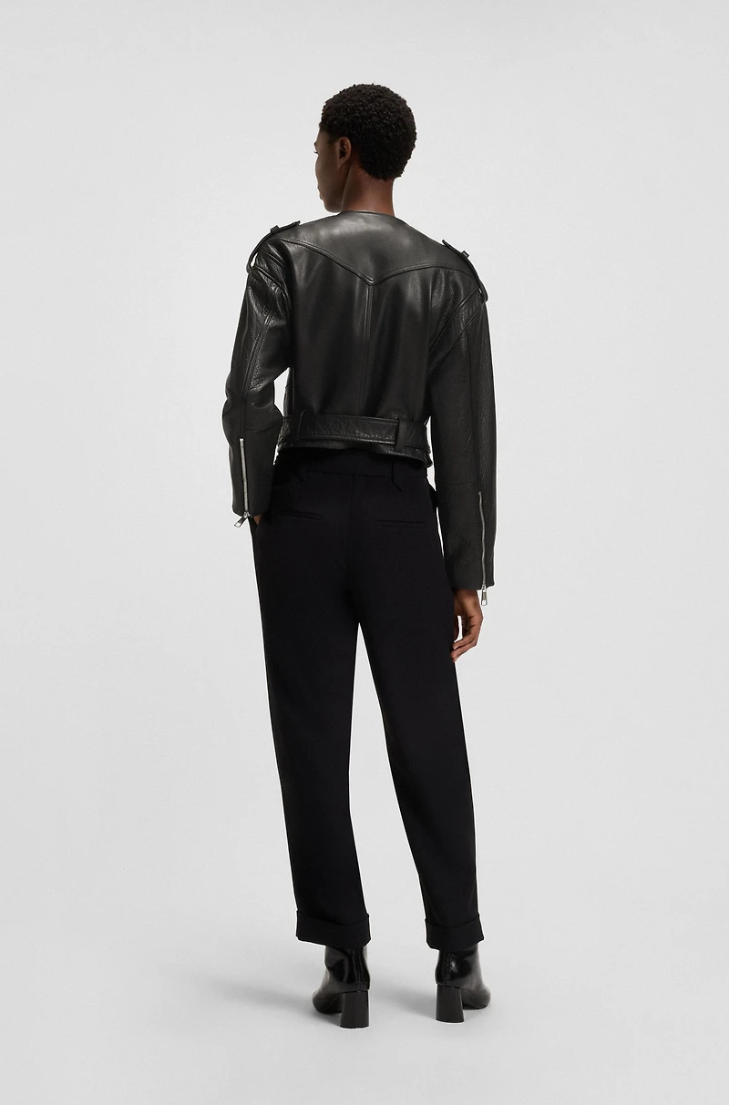 Grained-leather biker jacket with cropped length