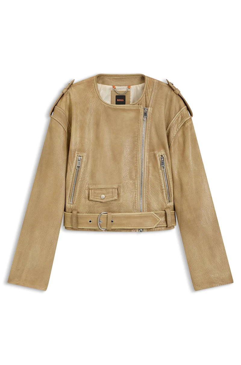 Cropped biker jacket grained leather