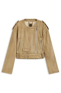 Cropped biker jacket grained leather