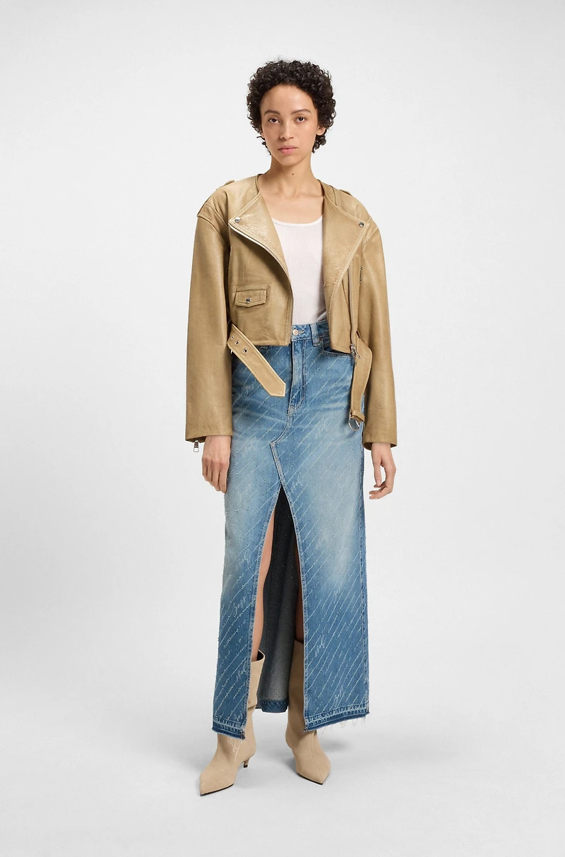 Cropped biker jacket grained leather