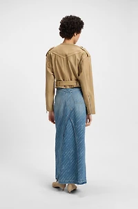 Cropped biker jacket grained leather
