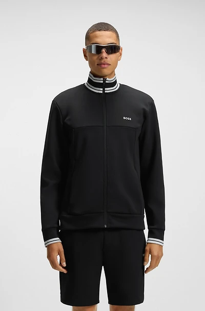 Zip-up sweatshirt with striped trims