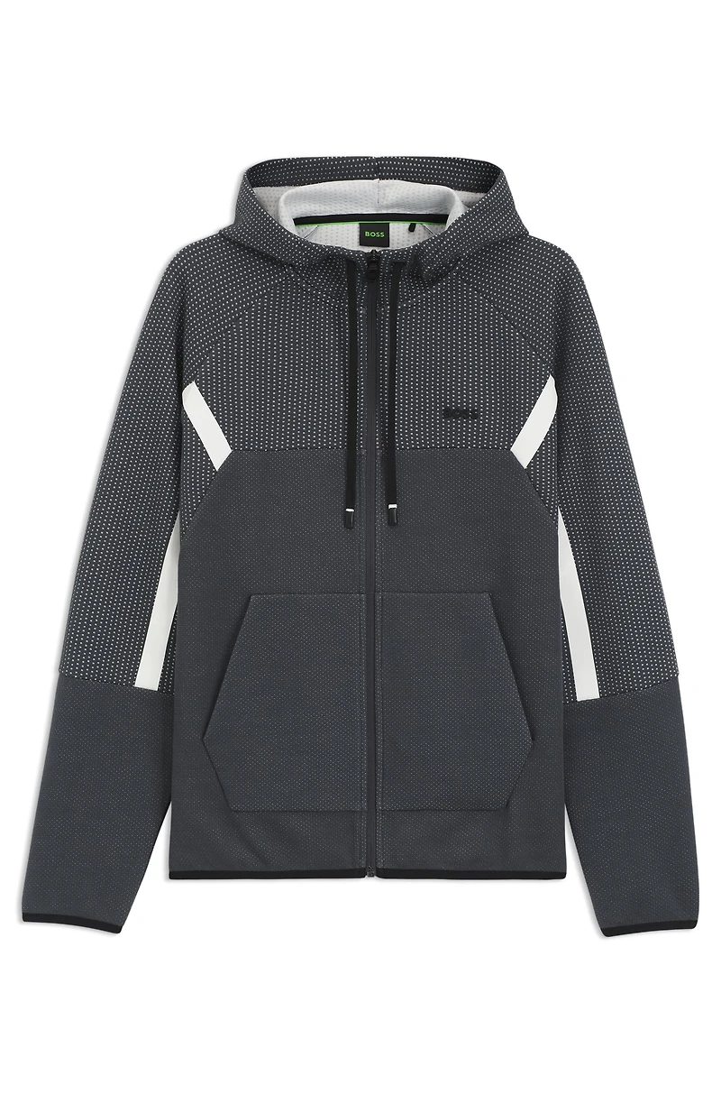 Regular-fit zip-up hoodie quilted jacquard