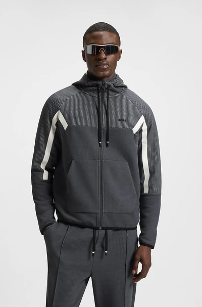 Regular-fit zip-up hoodie quilted jacquard