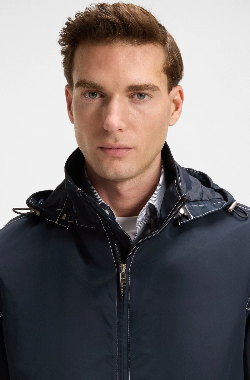 Packable hooded jacket water-repellent mixed fabrics