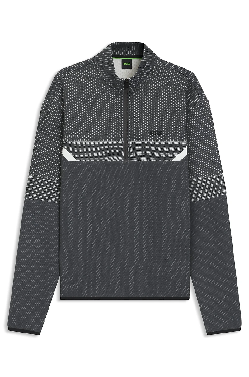 Relaxed-fit zip-neck sweatshirt with quilted jacquard
