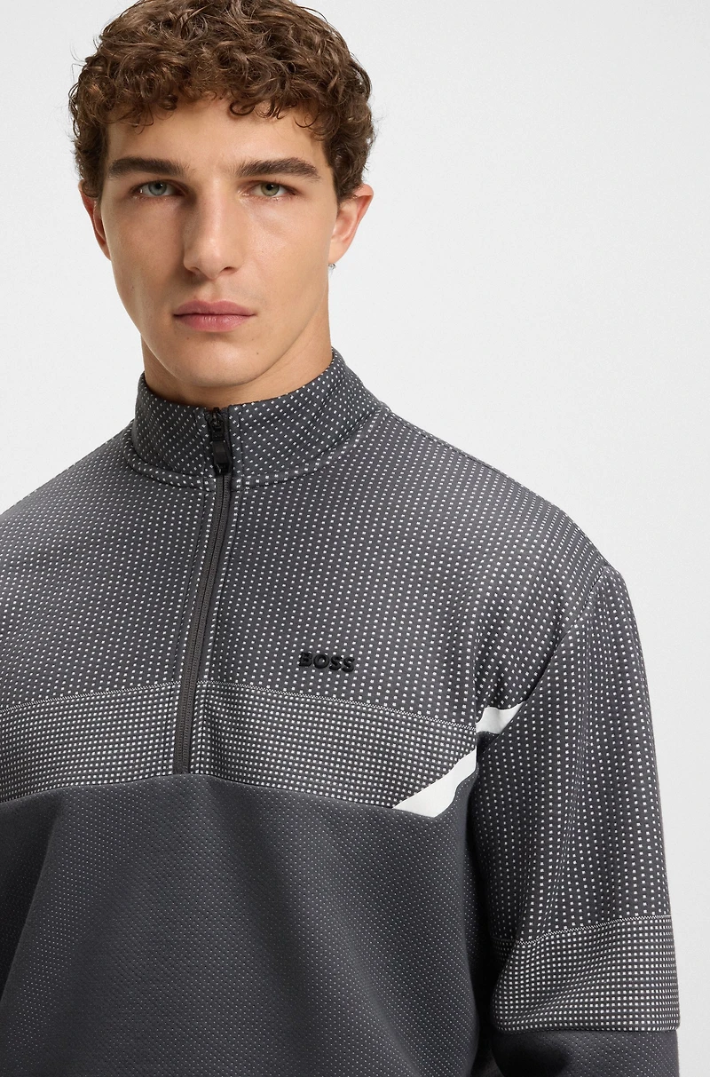 Relaxed-fit zip-neck sweatshirt with quilted jacquard