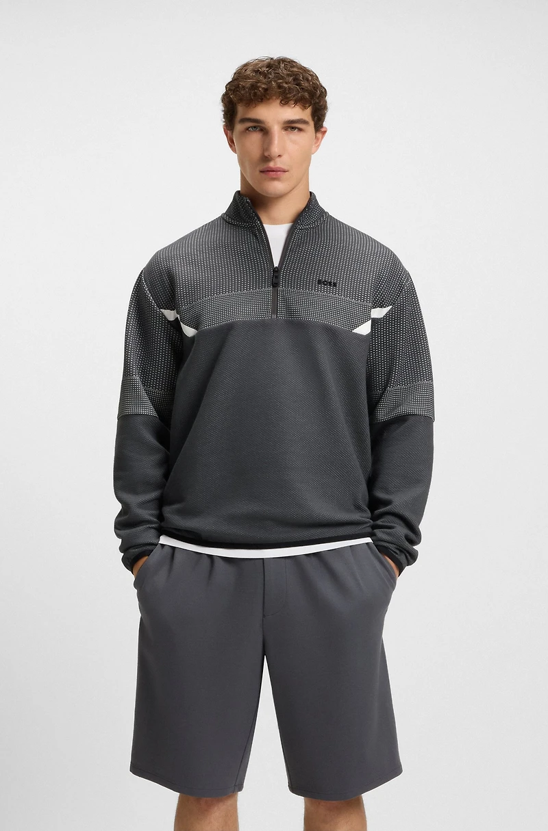 Relaxed-fit zip-neck sweatshirt with quilted jacquard