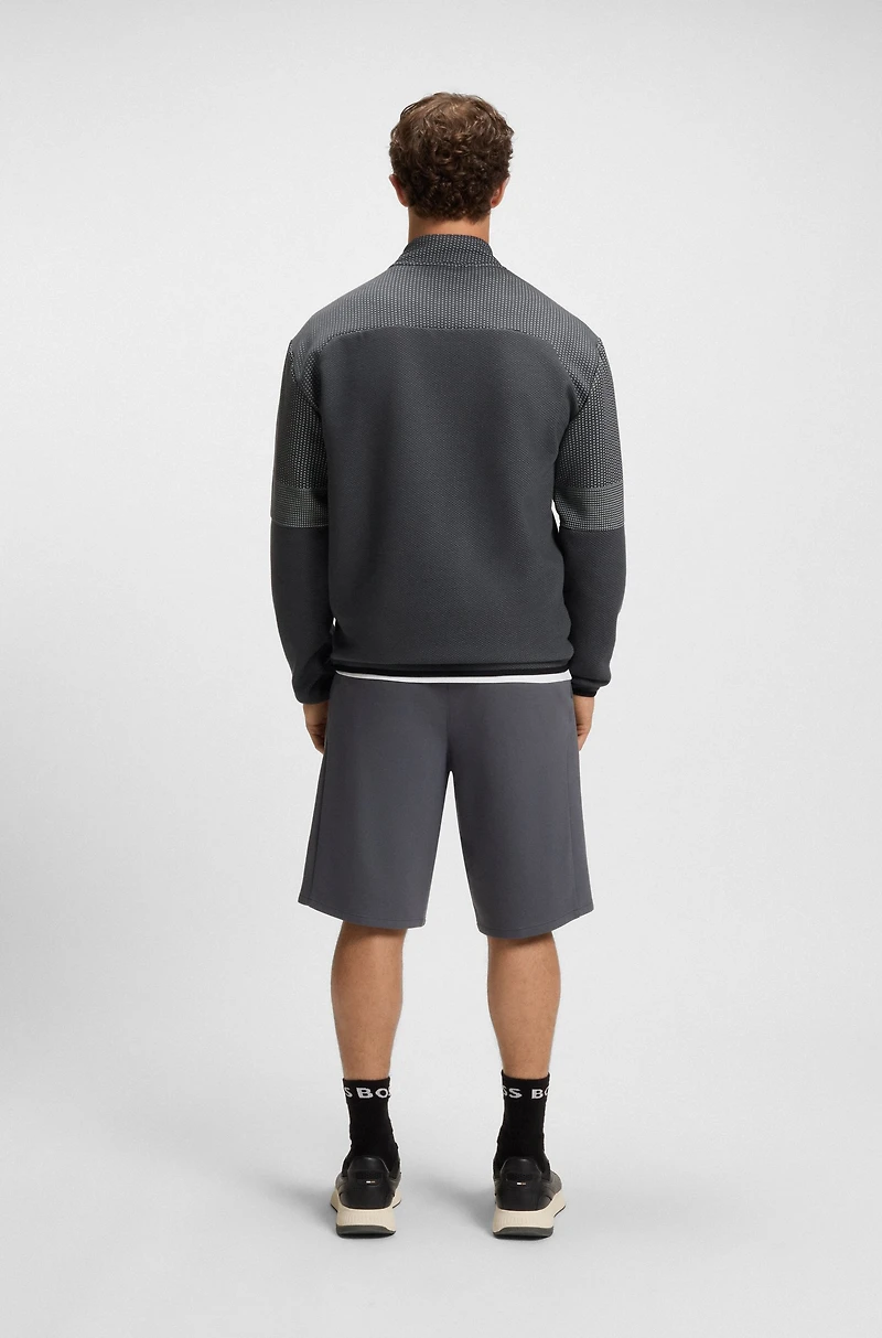 Relaxed-fit zip-neck sweatshirt with quilted jacquard