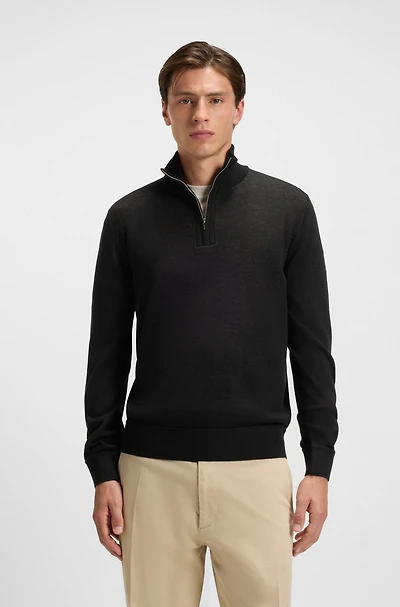 Zip-neck sweater with structured wool-cotton front