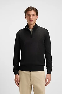 Zip-neck sweater with structured wool-cotton front