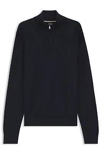 Zip-neck sweater with structured wool-cotton front