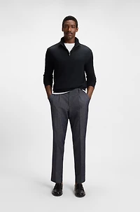 Zip-neck sweater with structured wool-cotton front