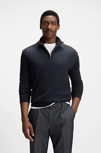 Zip-neck sweater with structured wool-cotton front