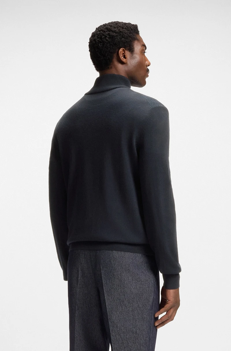 Zip-neck sweater with structured wool-cotton front