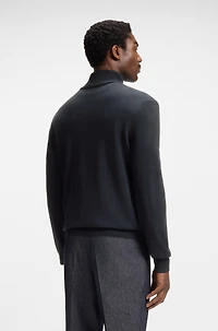 Zip-neck sweater with structured wool-cotton front