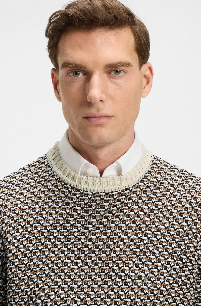 Cotton sweater with rich knitted structure
