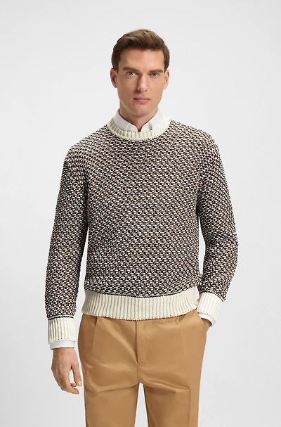 Cotton sweater with rich knitted structure