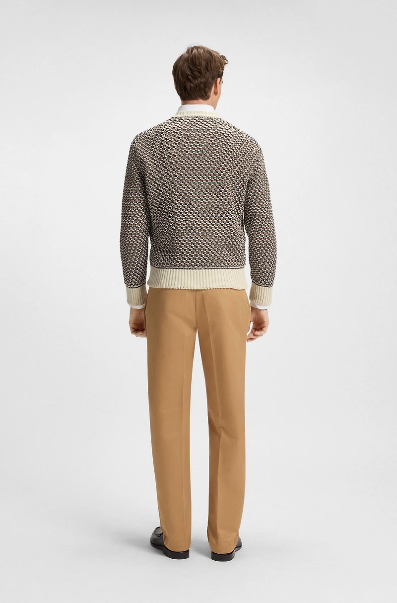 Cotton sweater with rich knitted structure