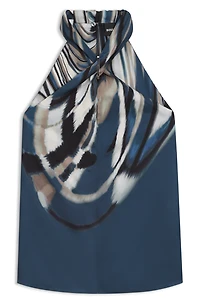 Tie-neckline top printed twill