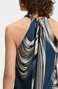 Tie-neckline top printed twill