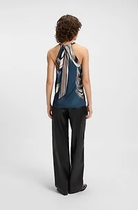 Tie-neckline top printed twill