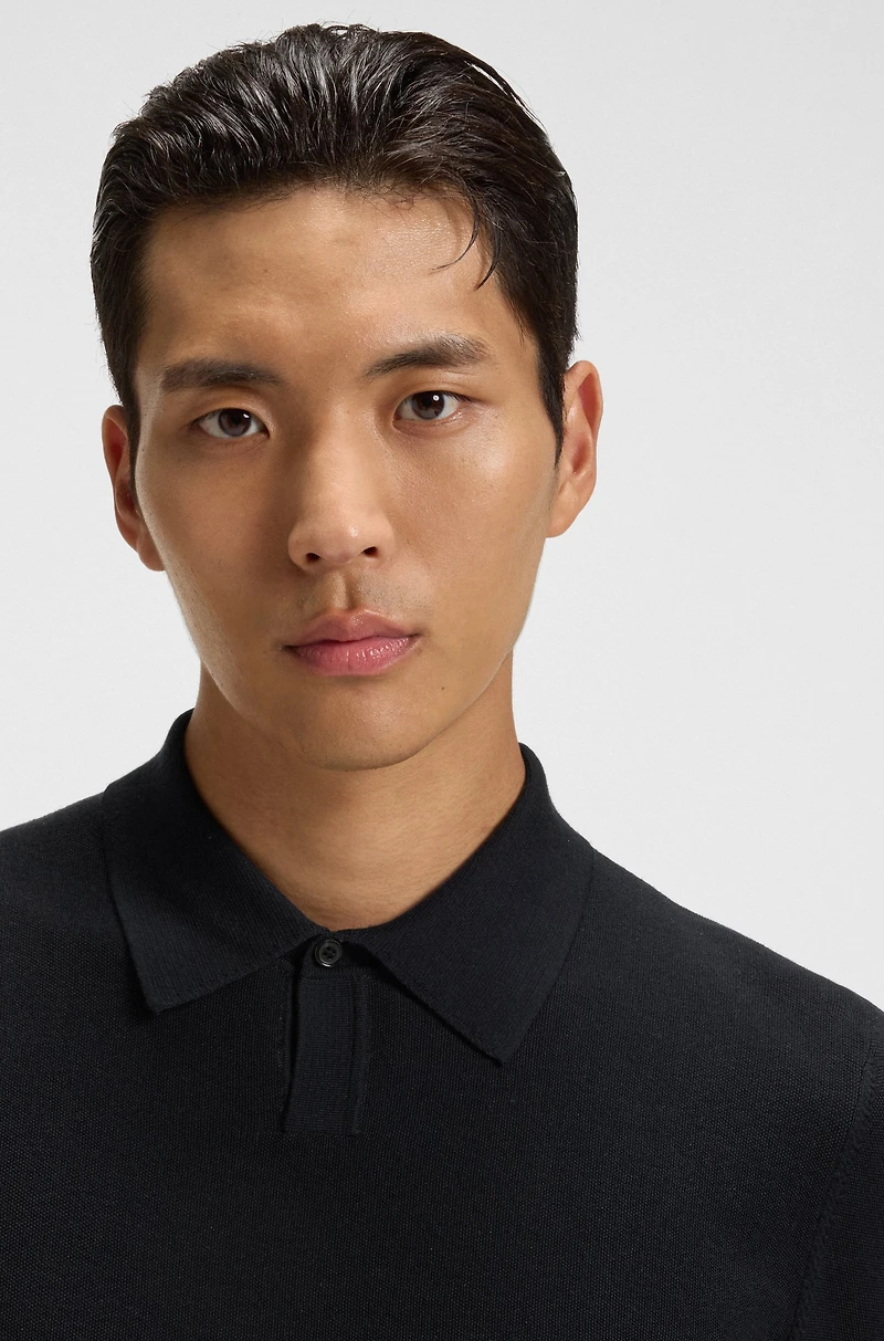 Knit polo merino wool with natural stretch