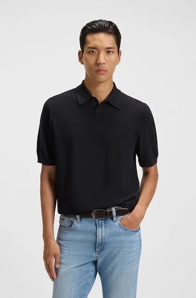 Knit polo merino wool with natural stretch