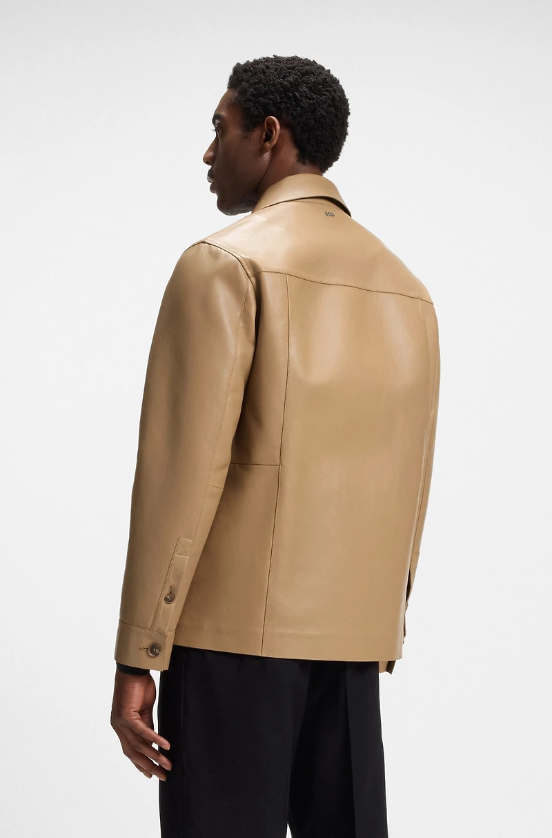 Flap-pocket leather jacket a shirt style