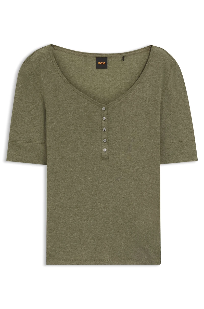 Button-placket top a cotton blend