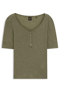 Button-placket top a cotton blend