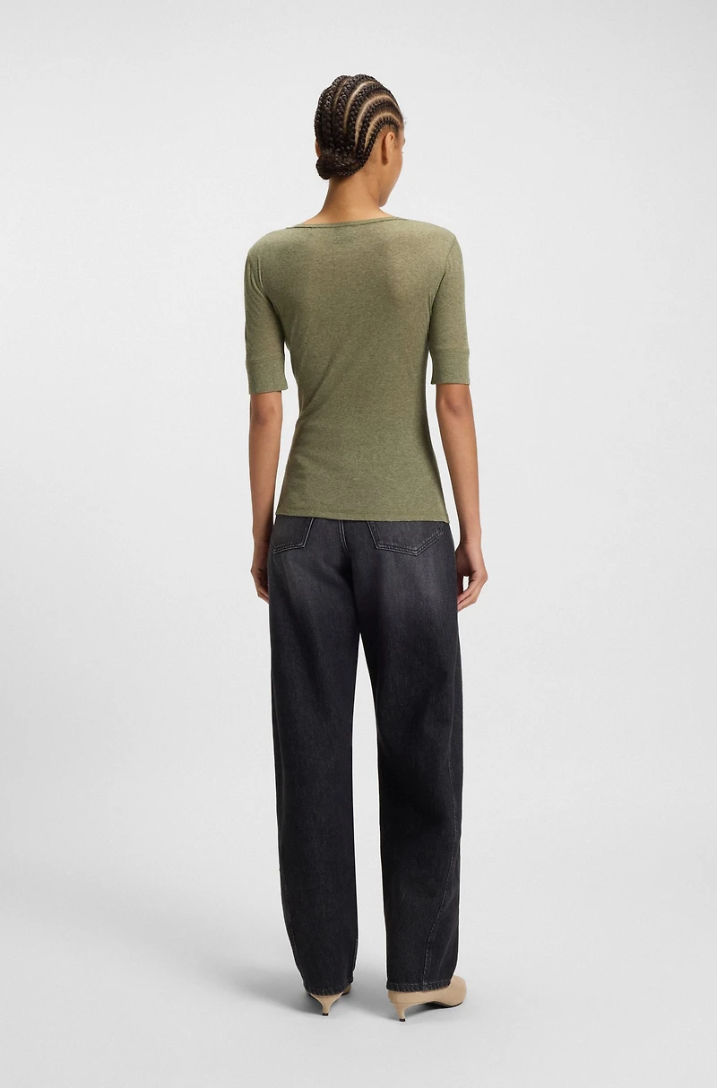 Button-placket top a cotton blend