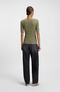 Button-placket top a cotton blend