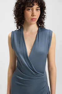 Wrap-front dress with gathered details