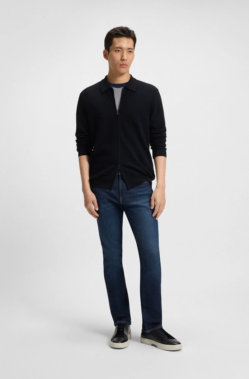Regular-fit zip cardigan wool knit