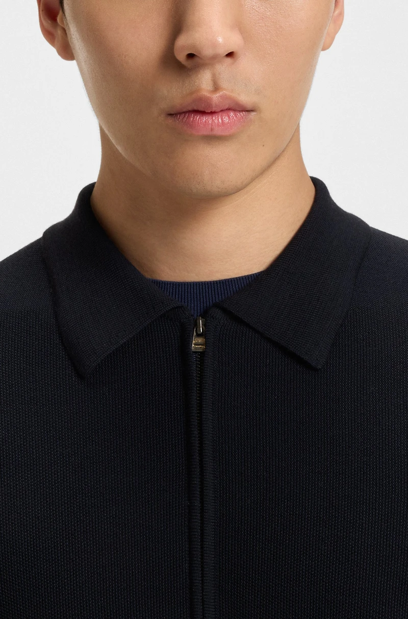 Regular-fit zip cardigan wool knit