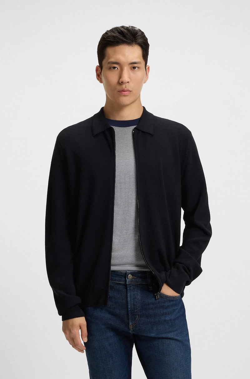 Regular-fit zip cardigan wool knit